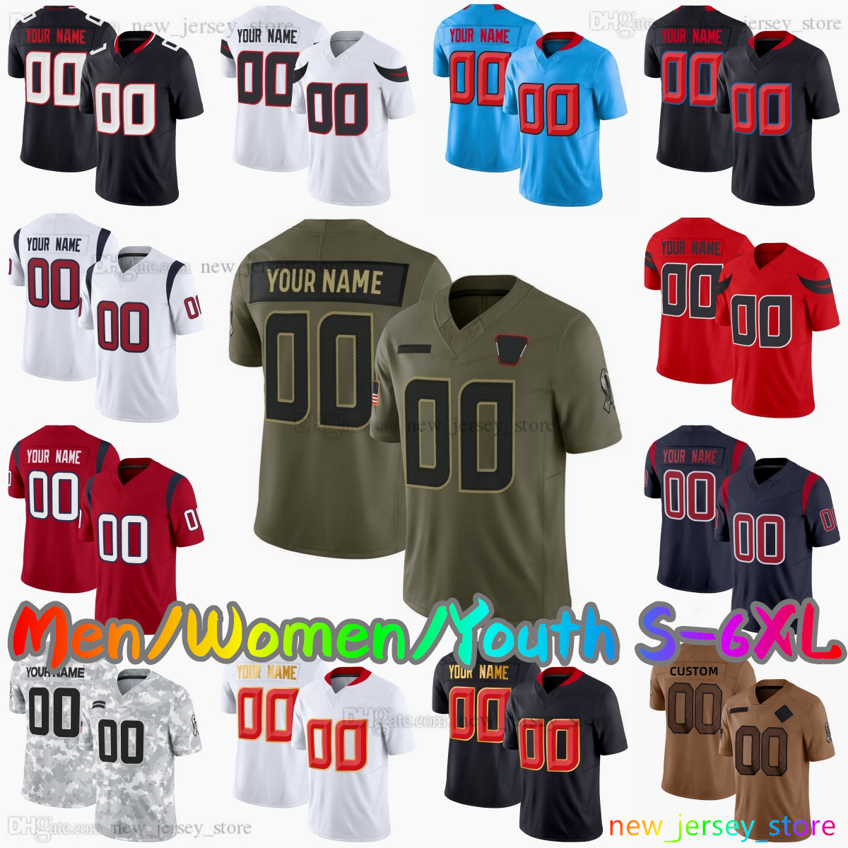 2025 Custom S-6XL DIY 7 C.J. Stroud Football Jersey 12 Nico Collins 24 Derek Stingley Jr 3 Tank Dell 5 Jalen Pitre 14 Jaylin Noel 55 Danielle Hunter 21 Chubb Stitched Jerseys