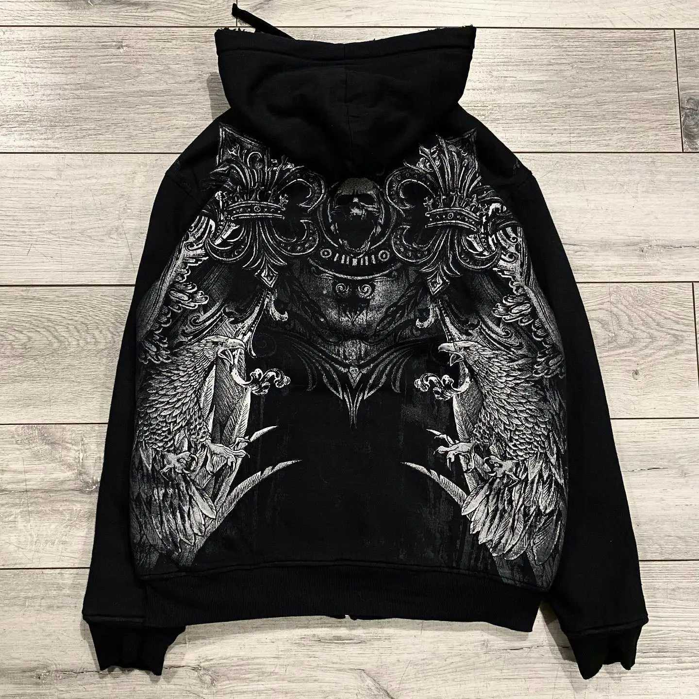 TAP OUT Vintage Y2K Streetwear Zip Up Hoodie Men Women Oversized Skull Print Hip Hop Casual Pullover Sweatshirt UnisexXJ251013