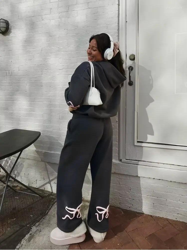 Women's Hoodies Womens Pant Set Sweatsuits Oversized Hoodie Pullover Bow Print Jogger Tracksuit Suits Sweatpants Spring Fashion Lady Outfits