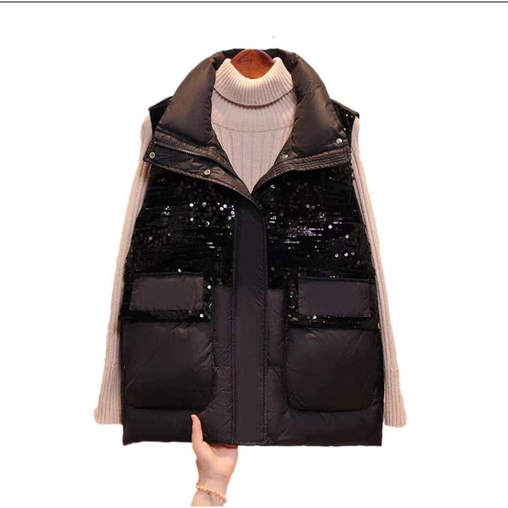 Spring And Autumn Lightweight Cotton For Women, New Korean Fashion Casual Sequin Design Vest Jacket B5
