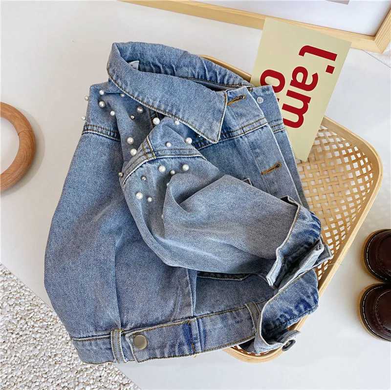 310 year old girl denim jacket 2024 new childrens pearl long sleeved denim jacket baby Korean version personalized fashioncoat C251013