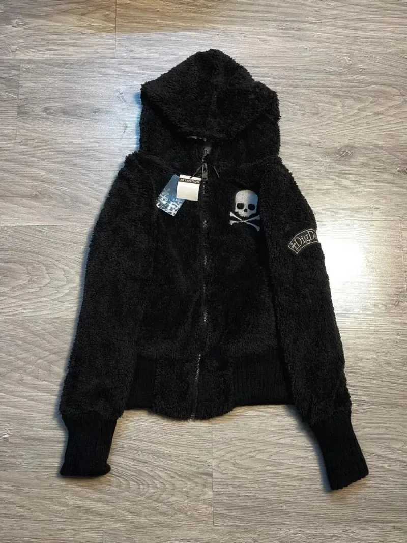 Hip hop warm oversized sweatshirt casual autumnwinter design skull pattern Harajuku street lamb wool women hoodie W251013