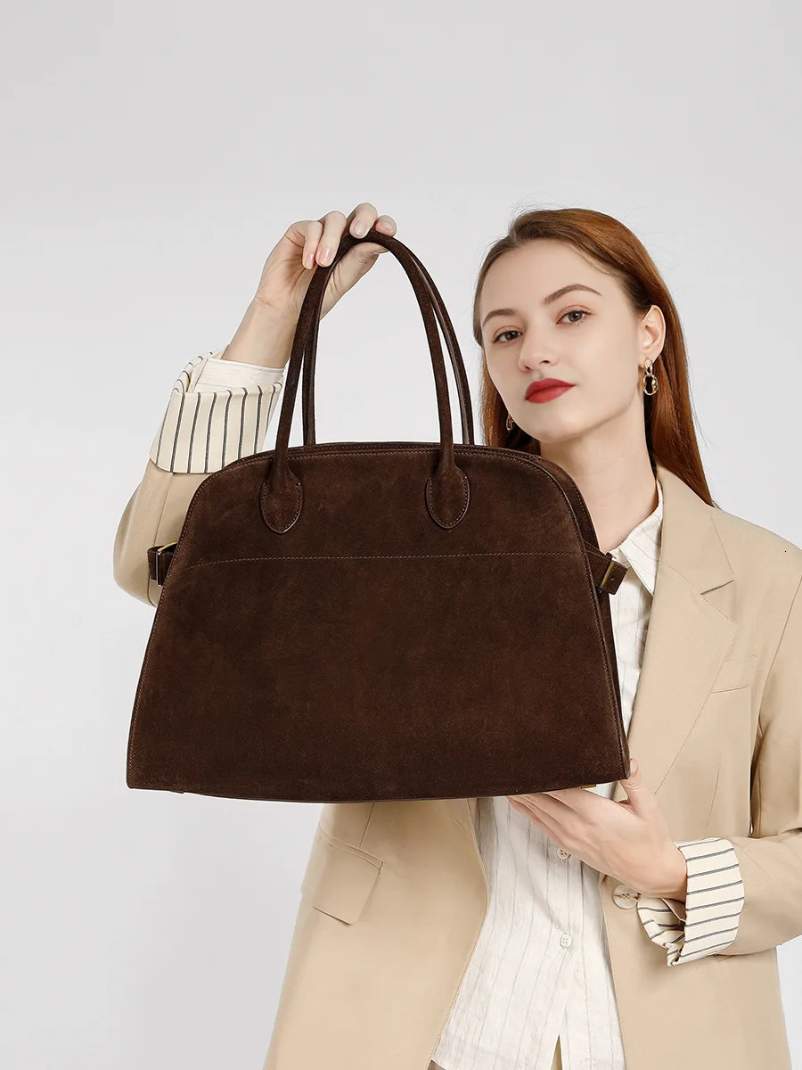 Margaux15 deerskin Maillard high frosted cowhide handbag for women Genuine leather highgrade largecapacity suede tote bag 251010