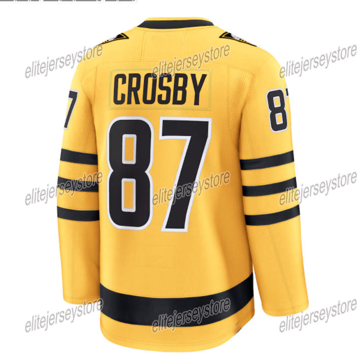 Personalized Custom Sidney Crosby 2025 Third Gold Jerseys Evgeni Malkin Erik Karlsson Kevin Hayes Kris Letang Tristan Jarry LEMIEUX Rakell Justin Braz