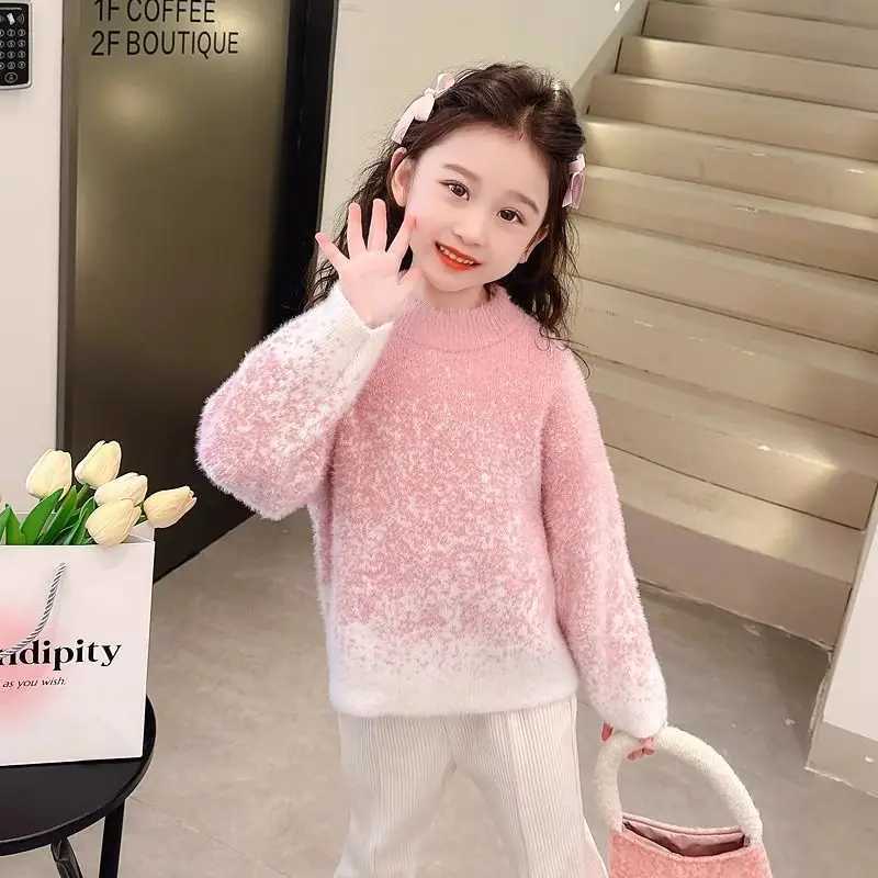 2025 NewGirls Thick FleeceLined Mink Fur Sweater Autumn Winter Child Toddler Base Layer Crew Neck Pullover Knit C251013