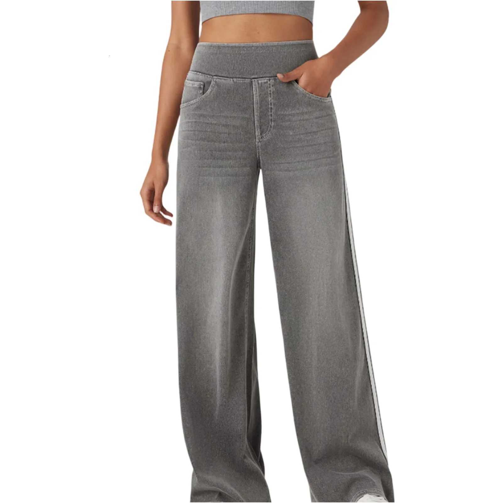 WomenS Versatile Comfortable High Street Retro Washed Blue Side Striped WideLeg Jeans Suitable For Daily Casual WearT251013