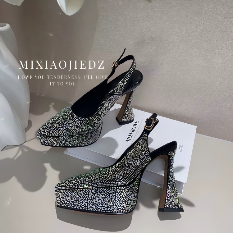 Women's Fashion Rhinestone - Embellished High - Heel Pumps - Pointed - Toe Slingback Platform Party Shoes-998