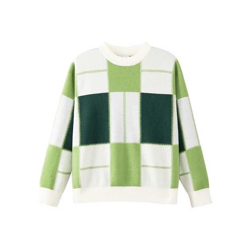 2025 Spring Autumn New Boys Plaid Flannel Sweater LooseKnit Thickened FleeceLined Childrens SweaterKids Winter Coat C251013