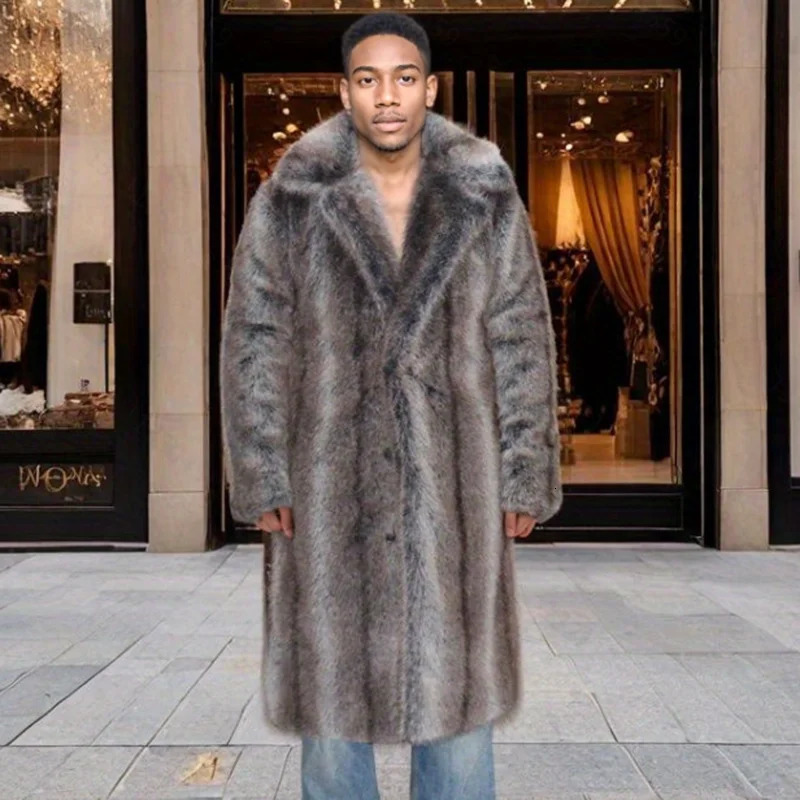 Mens mink coat suit collar long fur winter warm and windproof festival clothing 251011