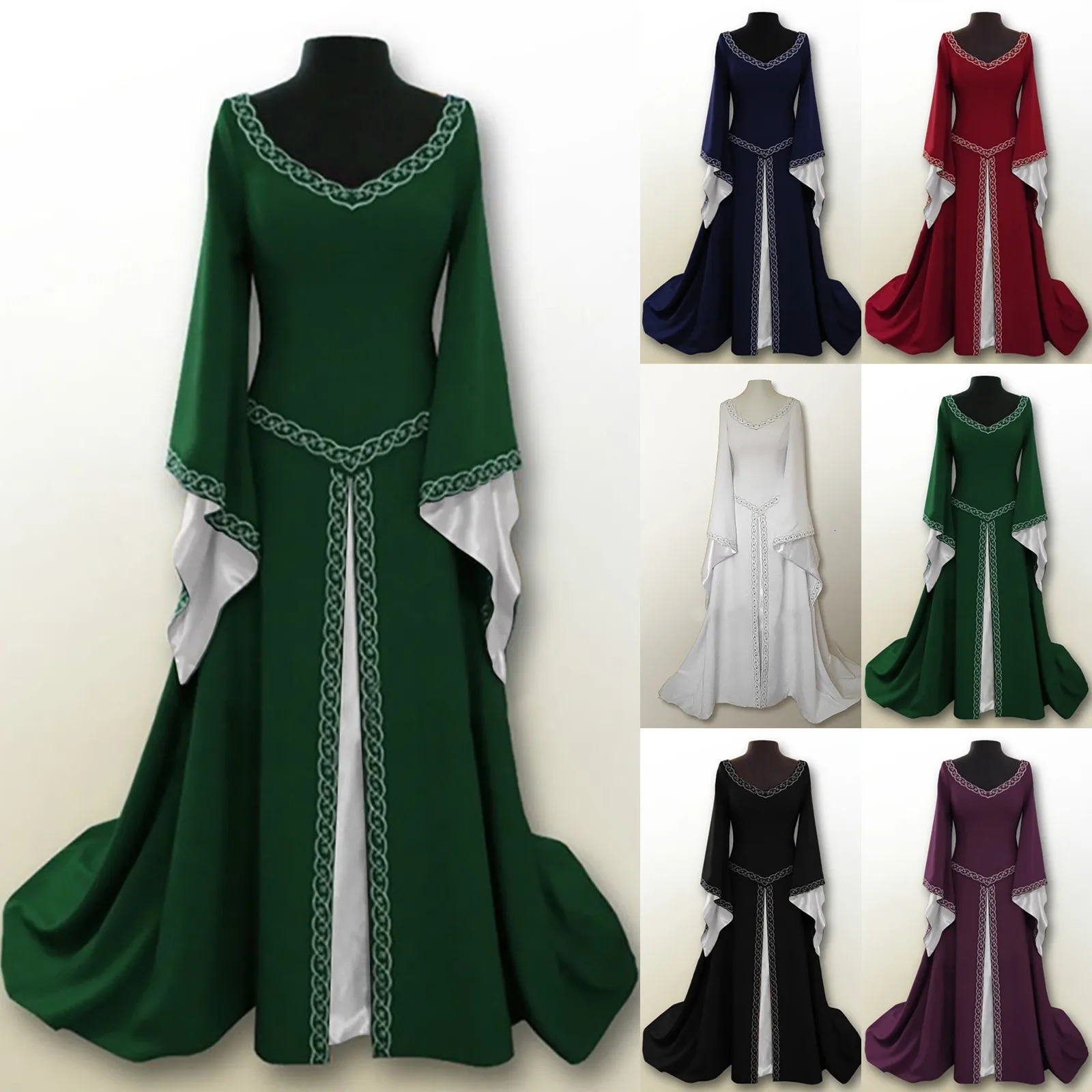 Vintage Gothic Dress Cosplay Costumes Autumn Winter Long Sleeve Medieval Witch Long Dress Halloween Costumes Vestidos de Fiesta251010