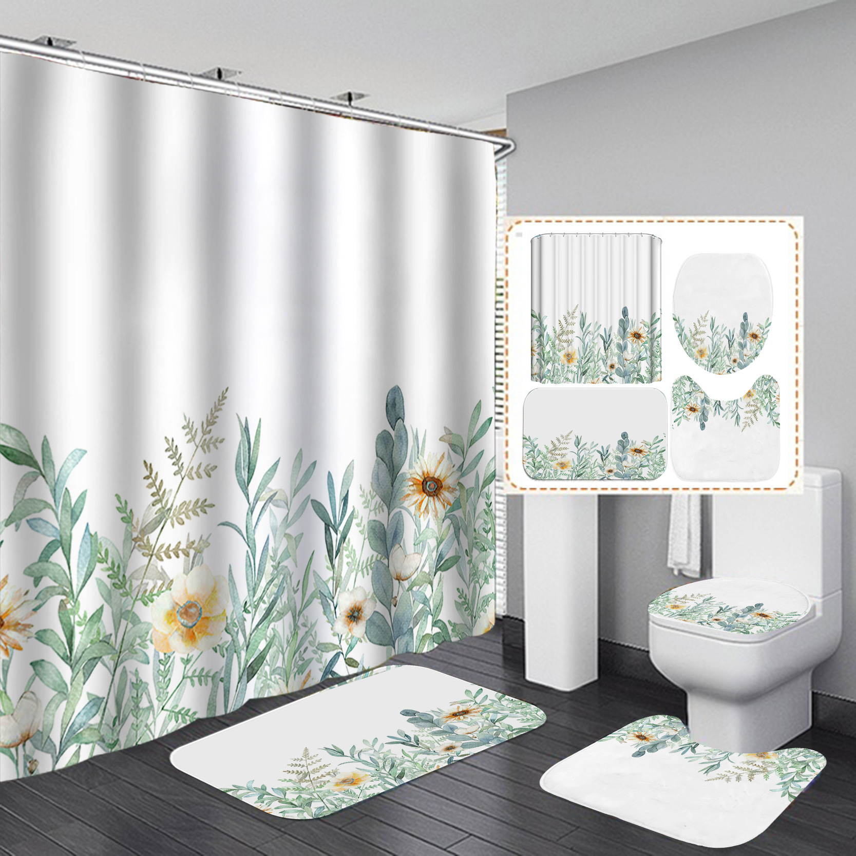YL-37444 bathroom toilet punch-free curtain waterproof anti-light roller blinds toilet toilet block curtain toilet three-piece set