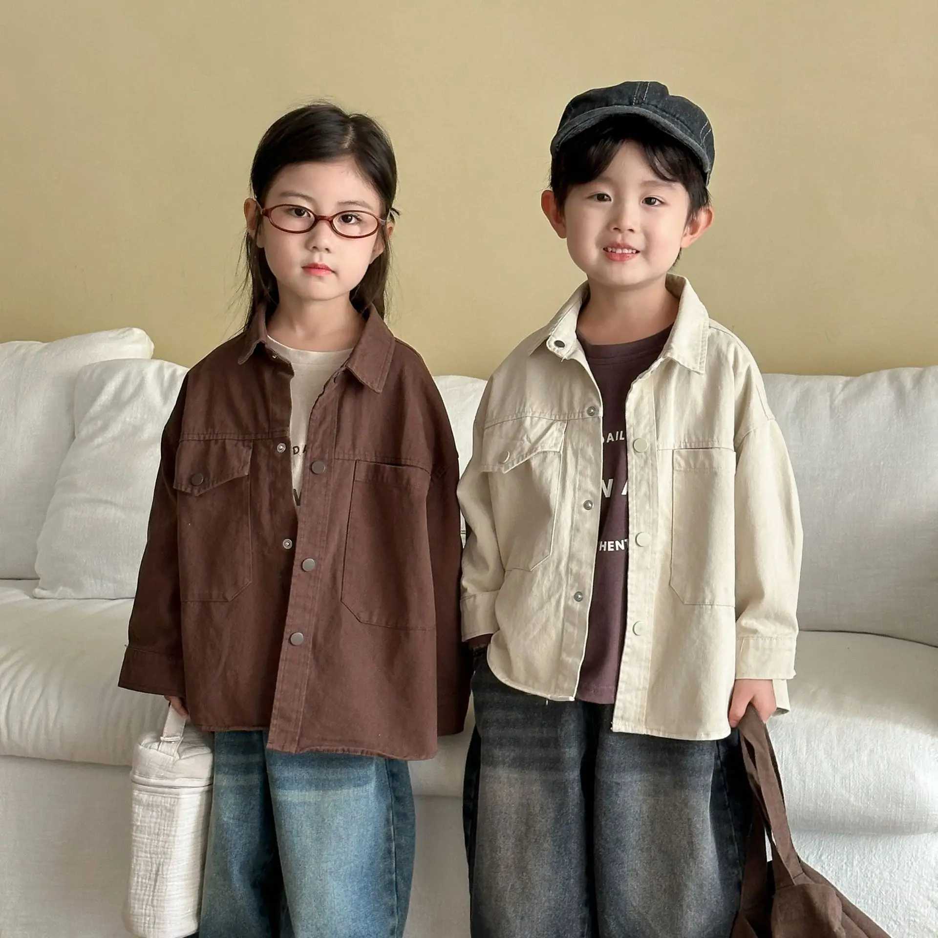 Kids Baby Boys Autumn Tops Turn Down Collar Long Sleeves Baby Boys Cargo Coats Solid Color Single Breasted 18Y Boys Outerwear C251013