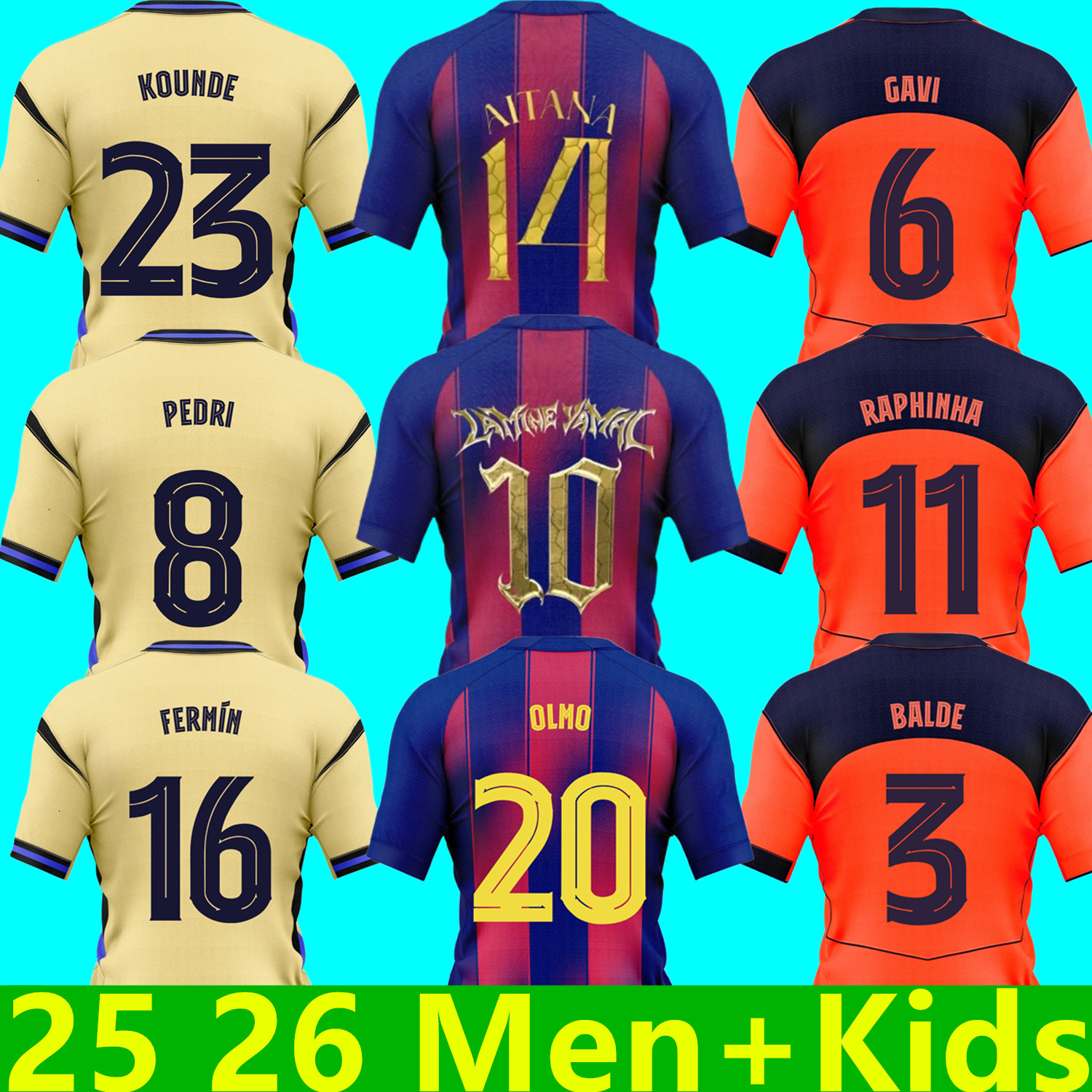 25 26 LAMINE YAMAL PEDRI GAVI Soccer Jersey FERRAN KOUNDE Camiseta De Football Shirt FERMIN CUBARSI OLMO BALDE F. DE JONG 2025 2026 RASHFORD Football JOAO FELIX Men Kids
