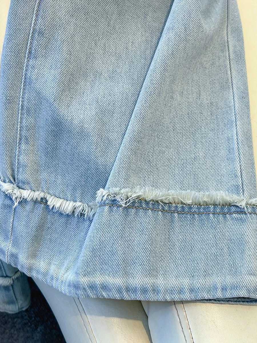Baggy Jeans for Women New High Waist Raw Edge Big Pockets Womens Denim Trousers Summer Female Thin Wide Leg Pants Cropped PantsT251013