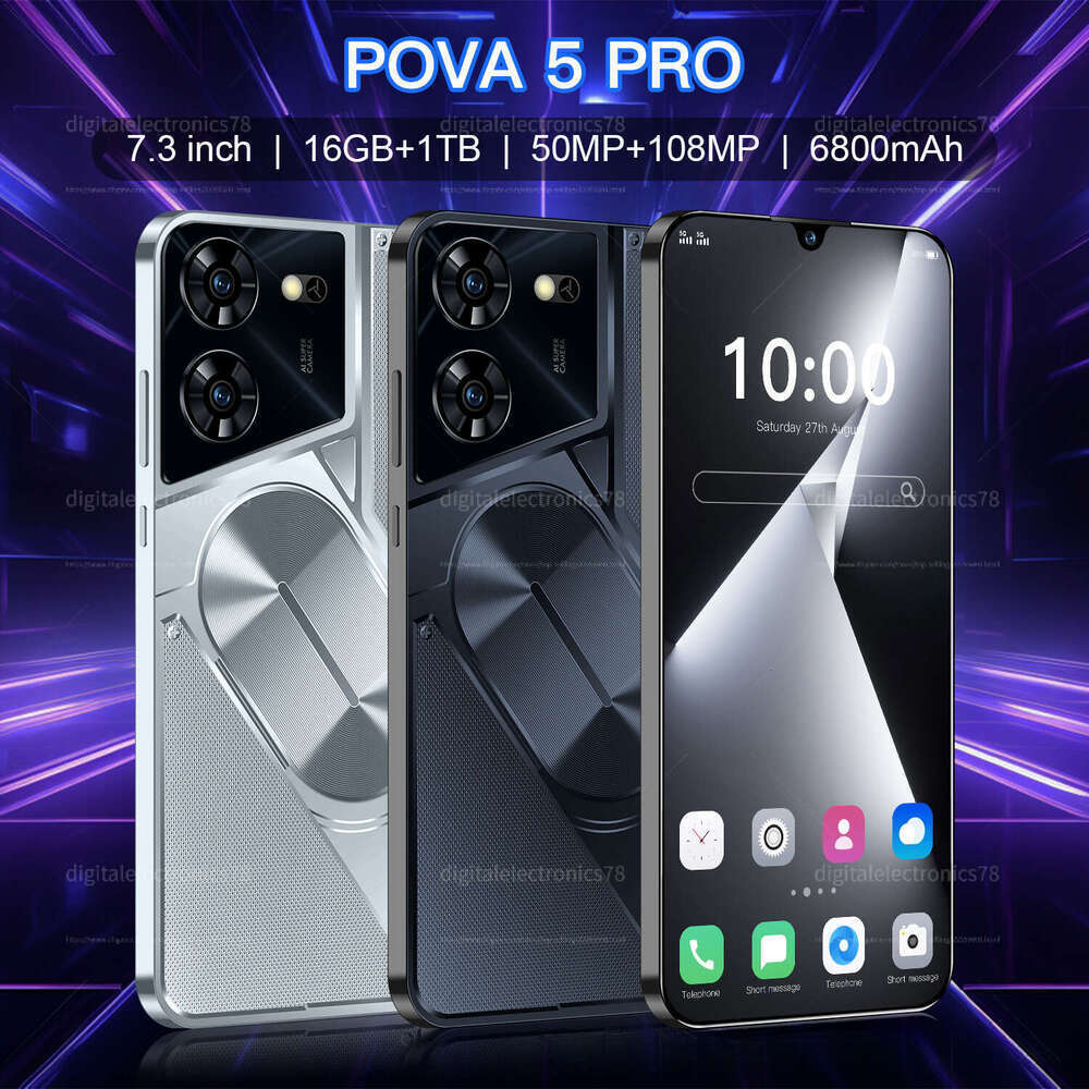 HOT New Pova 5 pro New 7.3HD Global Edition Original Smart Dual Card 7800mAh Battery Facial Recognition Function Smart 5G Phone 7.3 Inch 16+1T Android