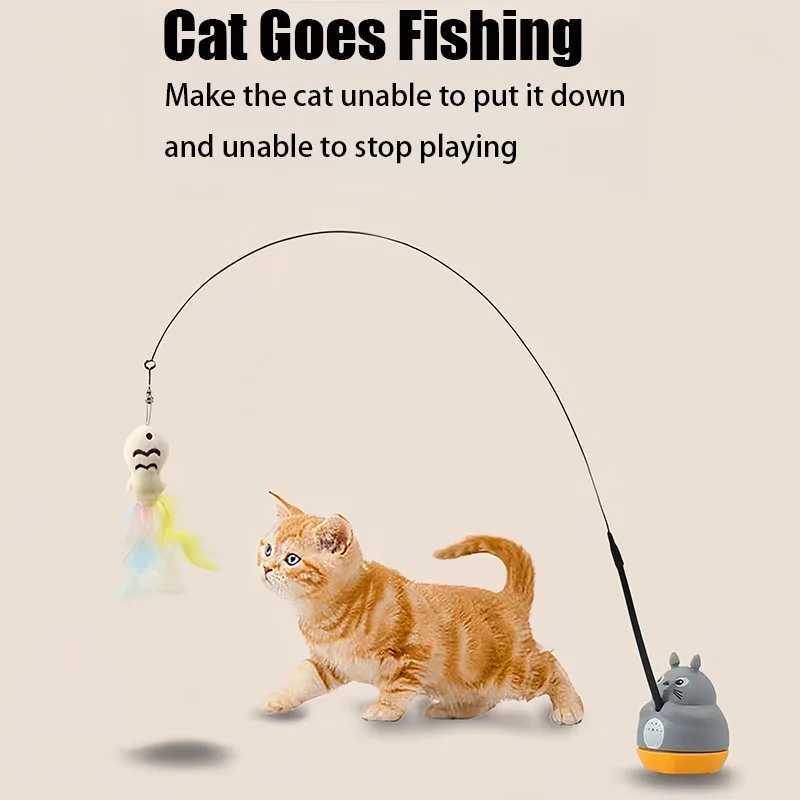 New cat funny cat stick steel wire long pole feather cute cat toy kitten fishing rotating selfpleasure pet toy C251013