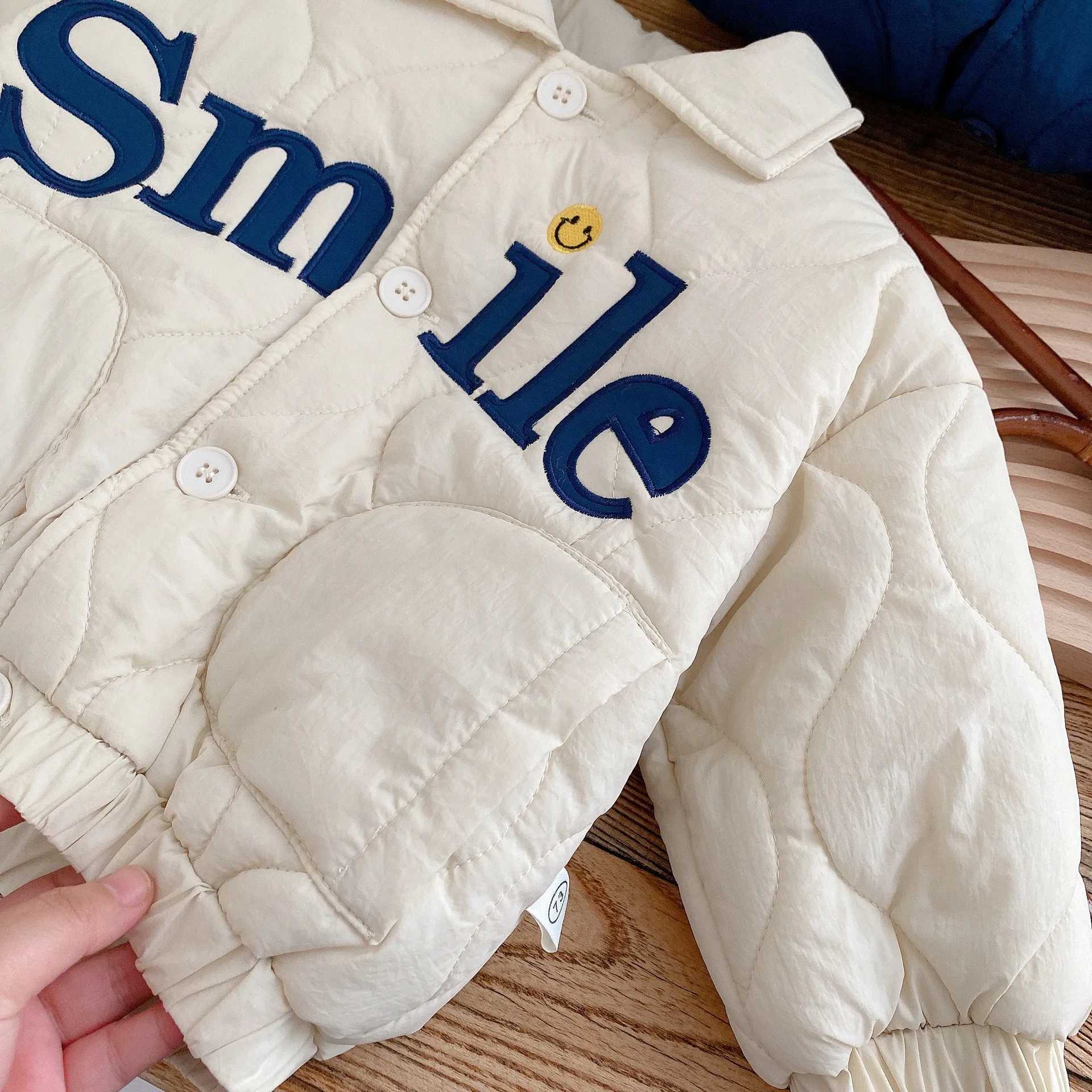 Winter Childrens Clothing Baby Boys Smile Jacket Coats Kids Cotton Clothes Toddler Girls Lapel Outerwear Embroidery Tops 06Yrs C251013