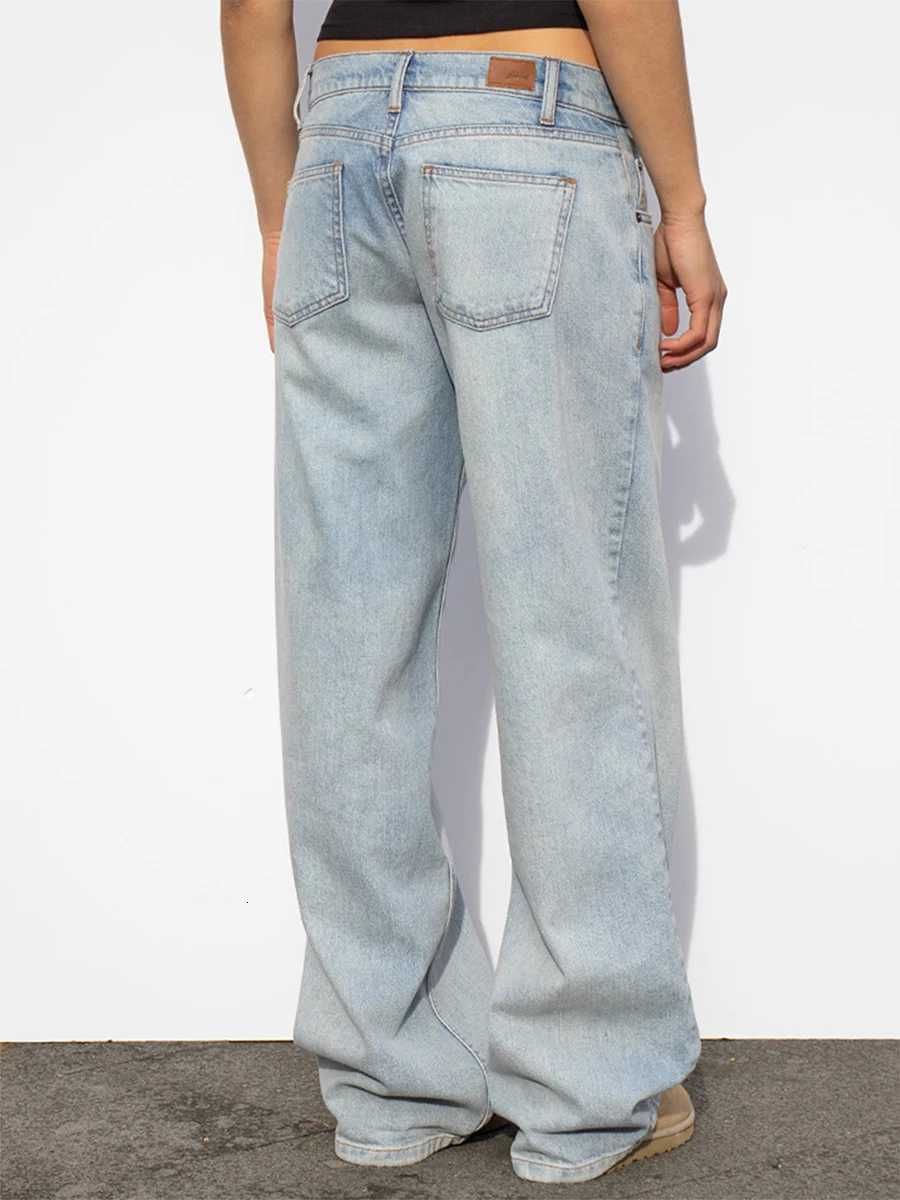 Y2K Womens Spring Summer Denim Pants Low Waist Straight Leg Trousers with Multi Pockets Harajuku Jeans StreetwearT251013