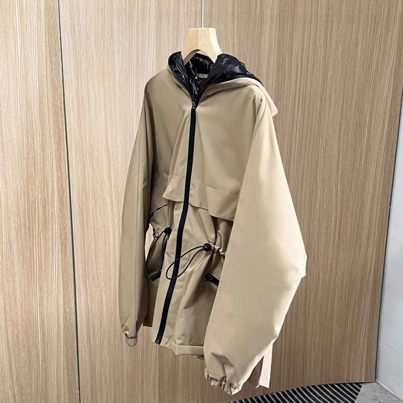 New Simple Casual Fashion Trench Coat Style Hooded Waist-Cinching Cotton Jacket For Women Trendy B5