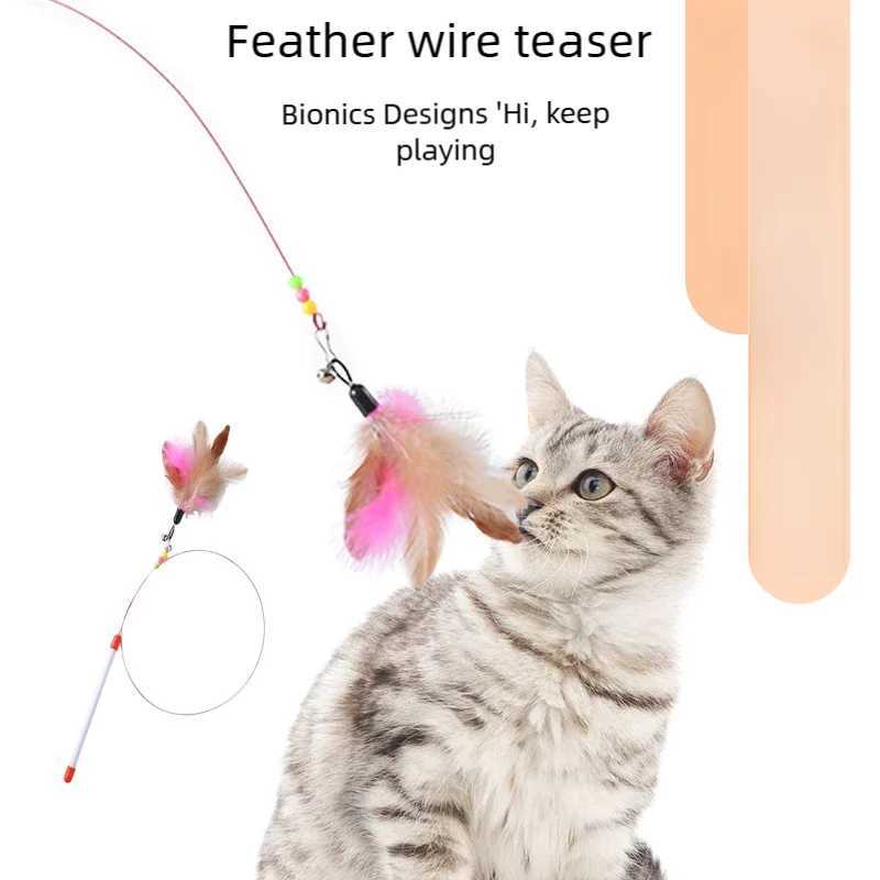 1PCS Metal Wire Funny Cat Stick Cat Toy Pet Toy with Feather Bell Funny Cat Rod Pet Supplies C251013