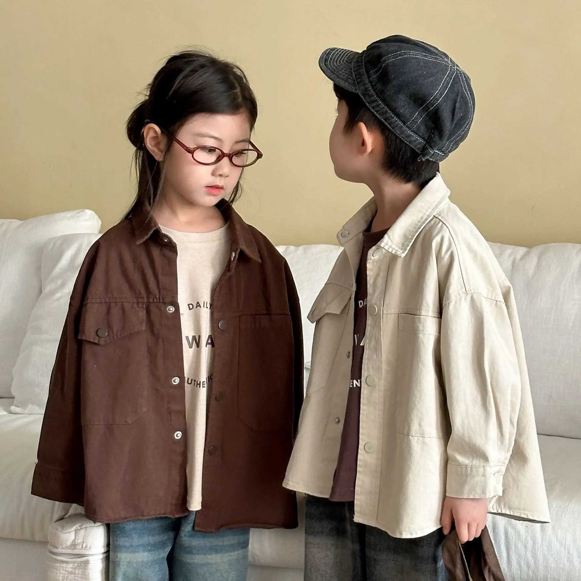 Kids Baby Boys Autumn Tops Turn Down Collar Long Sleeves Baby Boys Cargo Coats Solid Color Single Breasted 18Y Boys Outerwear C251013