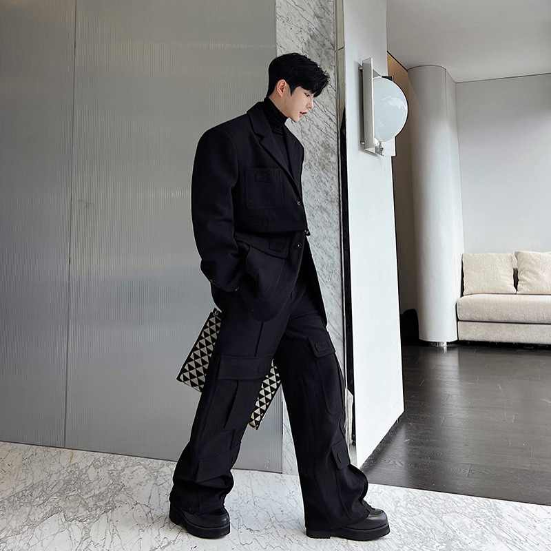 Autumn Winter Design Korean Version Workwear Large Pocket Detachable Heavyduty Wool Suit W0673 5295 241226