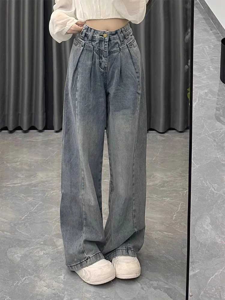 Retro High Waist Wide Leg Jeans Womens Spring Autumn plus Size Loose Slimming Long Pants FloorLength TrousersT251013