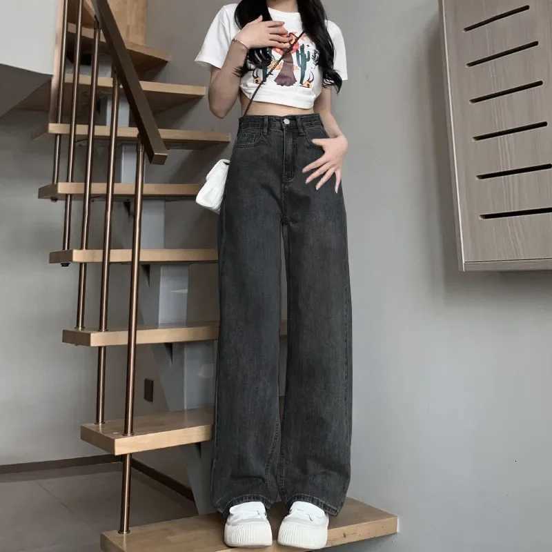 High Waist Straight Leg Wide Leg Jeans plus Size Womens Loose Fitting Pear Shape Body Slimming Floor Length PantsT251013