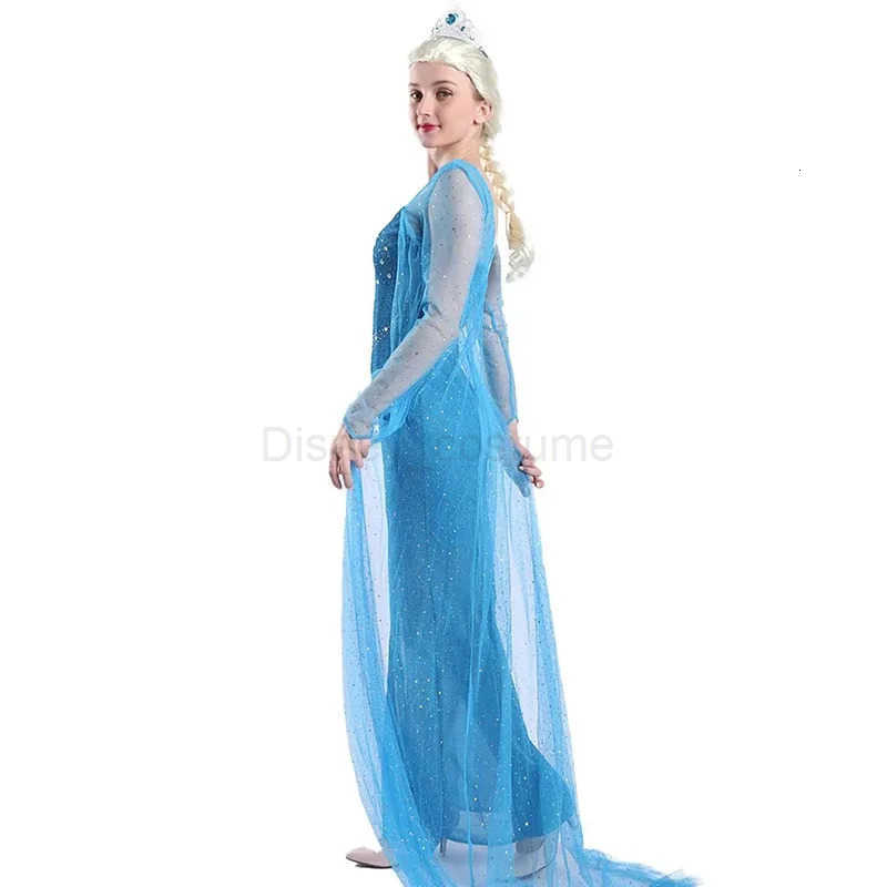 Disney Elsa Costume from Frozen for Women Blue Fancy Snow Dress Wig Outfit Halloween Party Costumes Clothing H251013