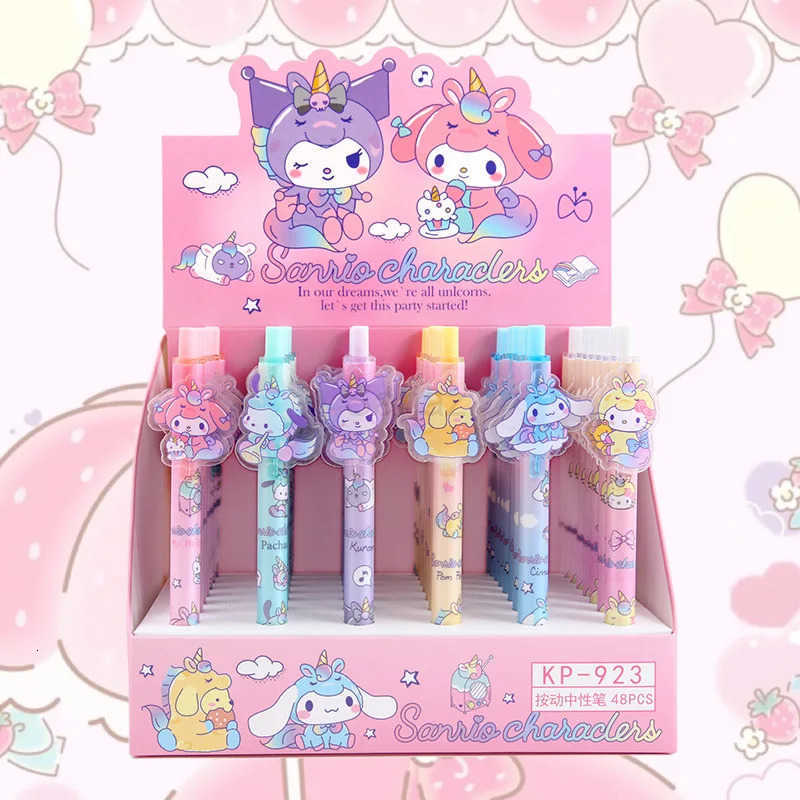 Sanrio 6PcsSet Sanrio Hello Kitty Kuromi Cinnamoroll 05mm Gel Pens Kawaii Black Pen School Student 0ffice Stationery Supplies Gift L251013