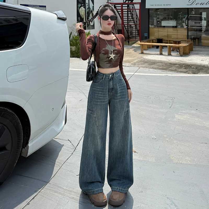 High Waisted Wide Leg Jeans Women Cotton Retro Denim Y2k Loose Fashion Design Sense Pant Streetwear Baggy Straight Trouser WomanT251013