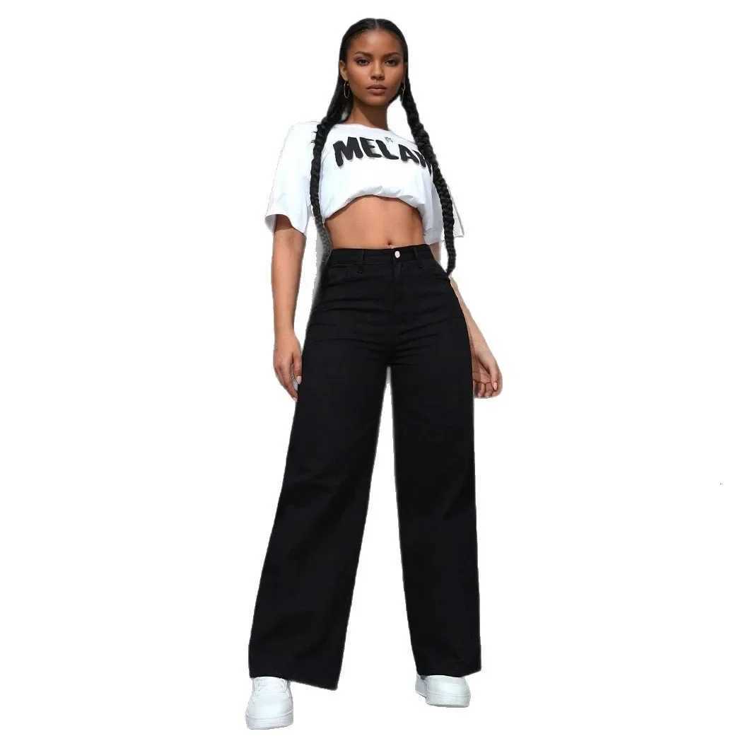 Denim Wide Leg Pants Women Streetwear Jeans Washed Distressed High Waist Straight Trousers Female Vintage Basics Floor LengthT251013