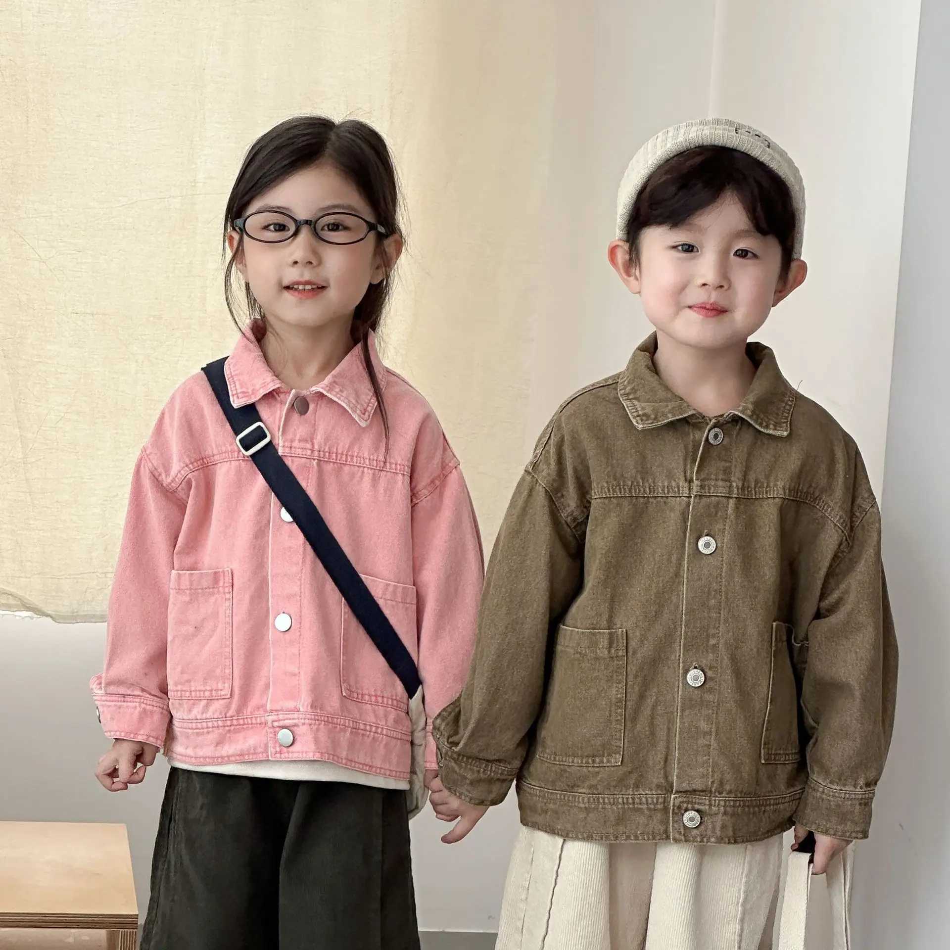 Kids Baby Boys Autumn Coats Fashion Turn Down Collar Singlebreasted Baby Boys Denim Coats Long Sleeves Toddler Boys Outerwear C251013