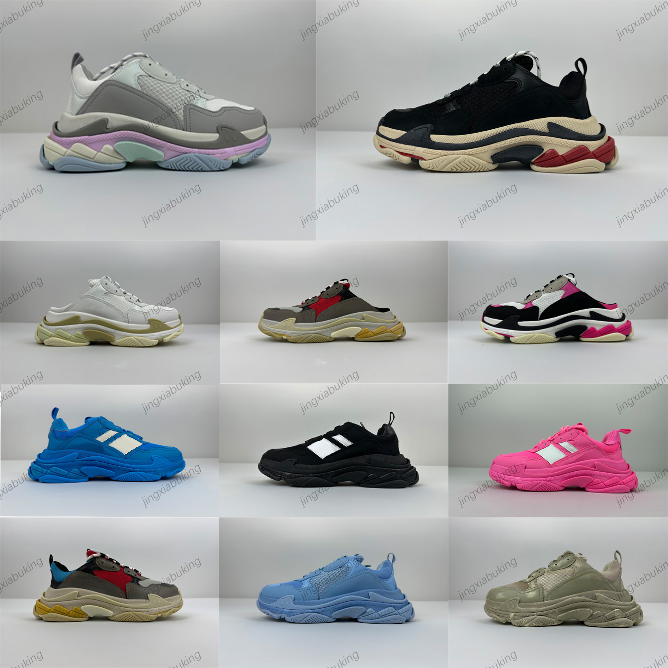 Triple S old shoes Casual Shoes Chunky Men Sneaker Runner Blue Ice Grey Trainer Lime Metallic Silver Pastel Fluo Green Dad Shoe Fashion Designer Chaussures Size 35-44