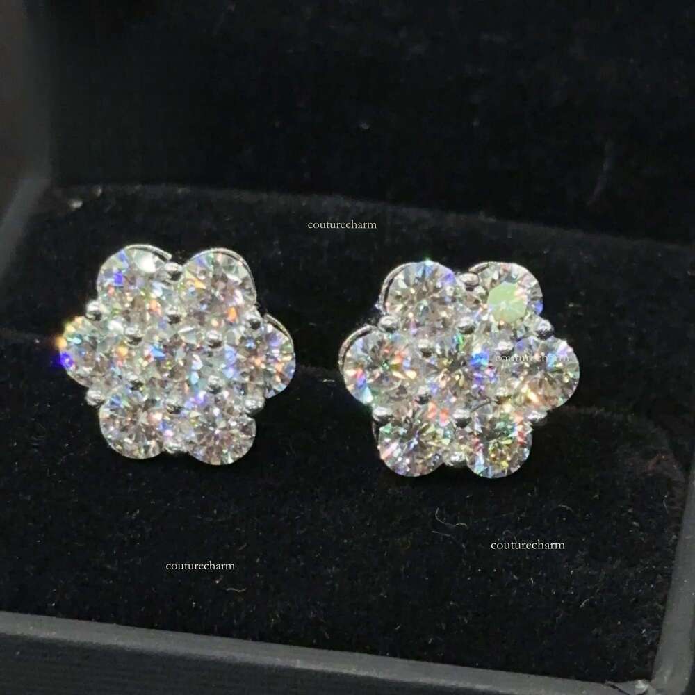 Read to Ship D VVS Moissanite Stud Sterling Sier 10k 14k Plated Hip Hop Earrings Earring Flower Ear Rings