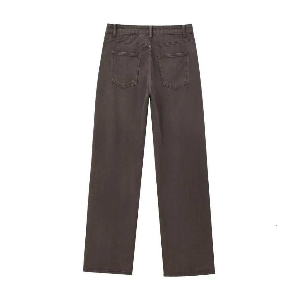 Maxdutti Fashion Ladies Commuting Mom Jeans Minimalist Retro Brown Washed Denim Pants Medium Waist Straight Jeans WomenT251013