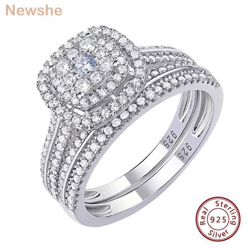 Newshe 2Pcs Wedding Rings for Women Solid 925 Sterling Silver Engagement Ring Bridal Set 16Ct Halo Round Cut AAAAA Zircon D251013