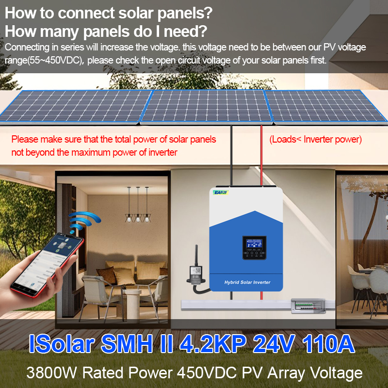 EASUN 4.2KW Hybrid Solar Inverter MPPT 120A 60V to 500VDC PV Input 220VAC 24VDC Solar Battery Charger with WIFI In EU