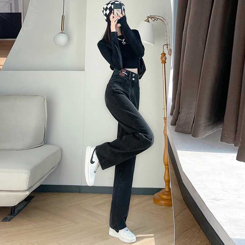 Womens Highwaisted Jeans Leisure Comfortable Fashion Straight Pants Stretch Denim Washed Black Clothing Hot SaleT251013