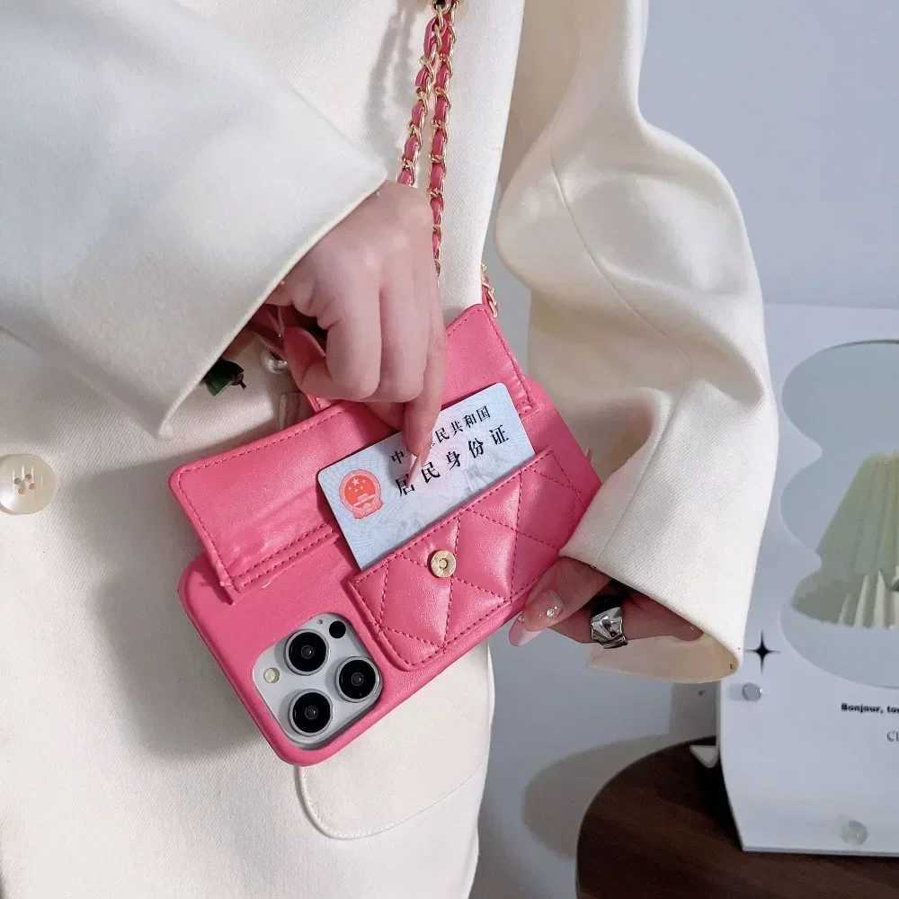 Camellia Leather Cover For iPhone 16 15 14 13 12 11 Pro Max Card Slot Holder Wallet Adjustable Lanyard Crossbody Phone Case J251202