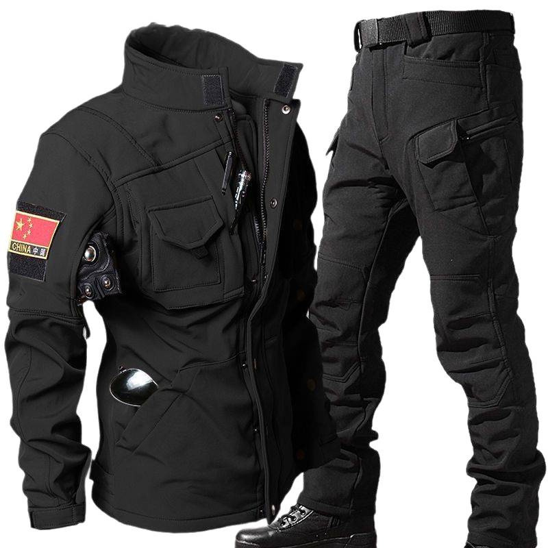 Windproof and waterproof bicycle set mens tactical jacket and pants set winter shark skin soft shell uniform warm wool coat 240925