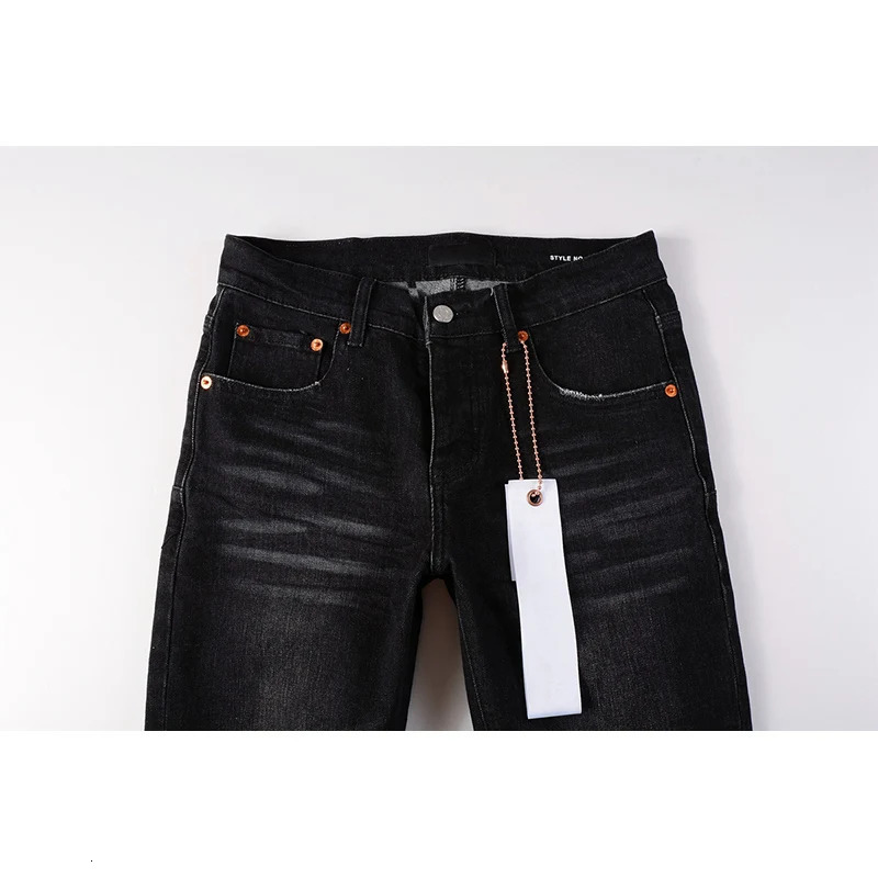 American Boys Students School High Street Scratched Moustache Black Damaged Holes Slight Stretch Skinny Button Fly Ripped Jeans 251009