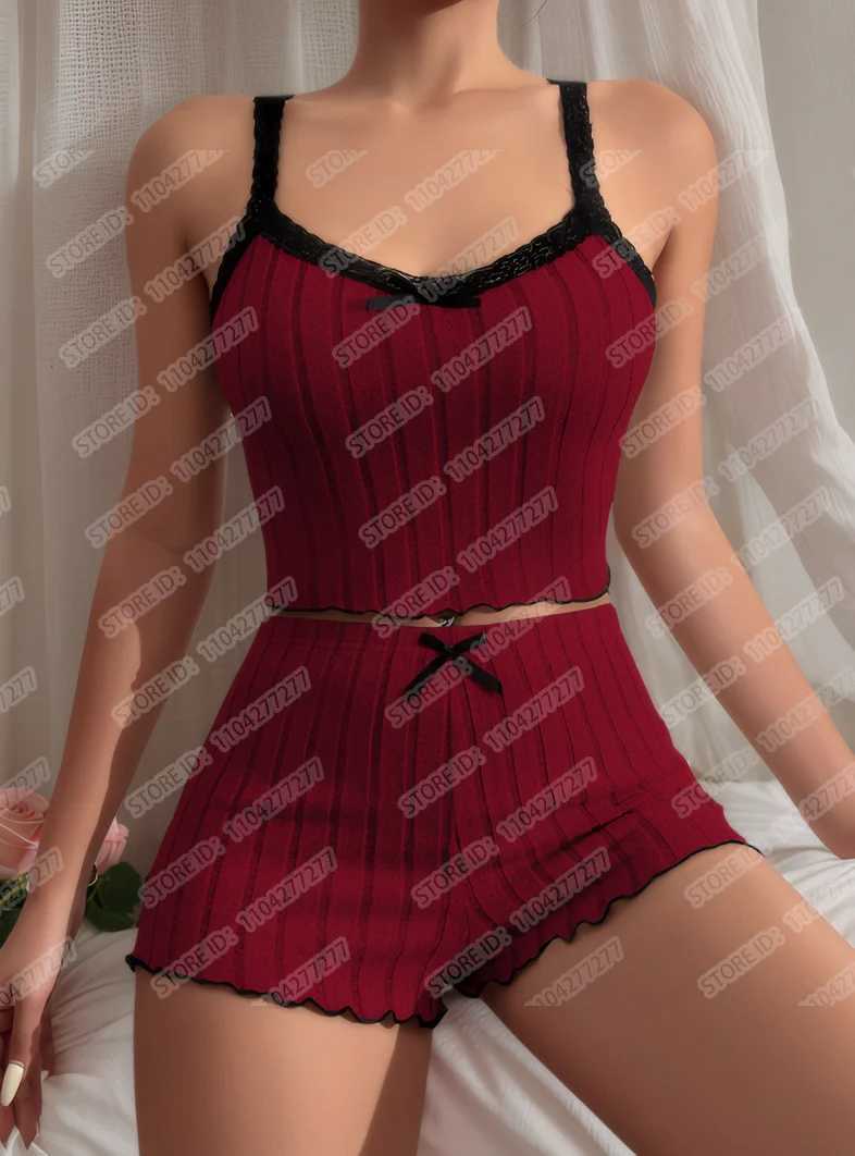 Womens Pajama Suit Suspender Sexy Butterfly Knot Strap Top Shorts Two Piece Set Comfortable Home Wear Spring Summer SleepwearT251014