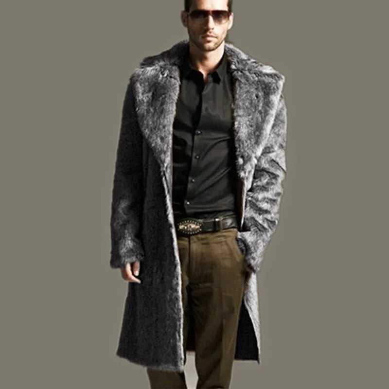 2025 Winter Black White Fur Coat Man Winter Warm Faux Fur Long Jacket Outerwears Outdoor Casual Fur Cardigan W251014