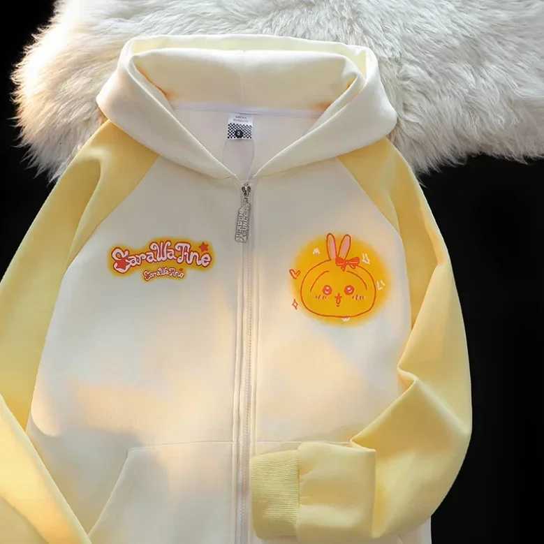 Chiikawa Animated Cartoon Cute Usagi Hachiware Rabbit Ears Hooded Sweatshirt Spring and Autumn Style New Loose Top Coat Girl Y251013