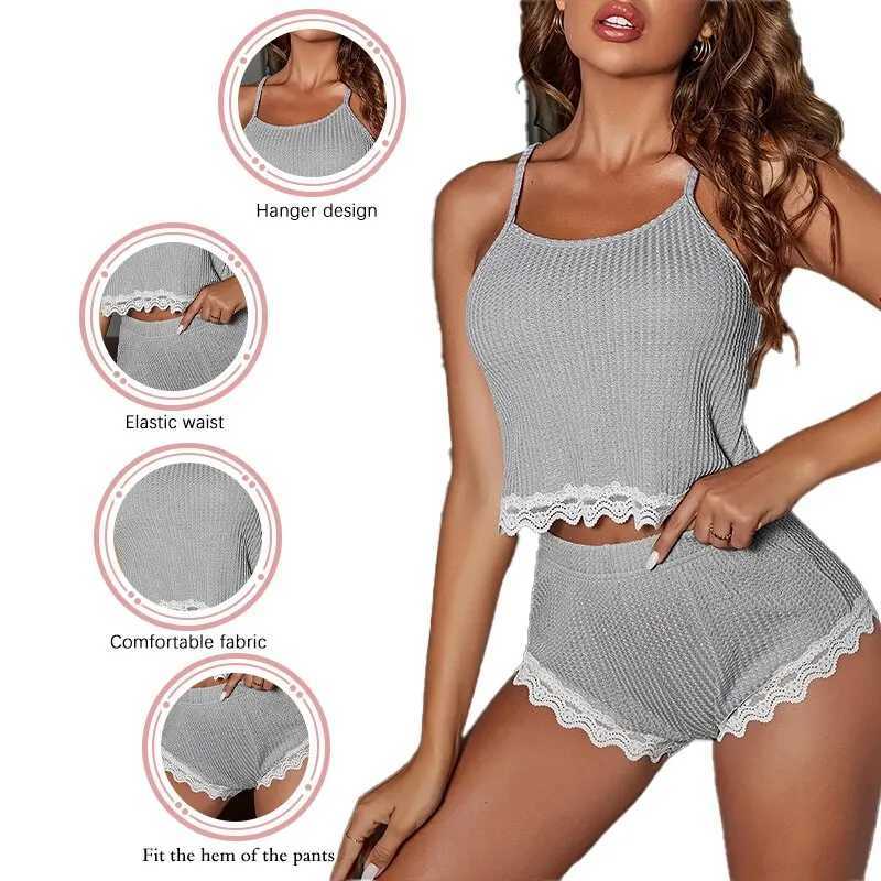 Soft Comfortable Women Sleeveless TShirts and Shorts Loose Home Wear Underwear Sexy Lace Pajamas SetT251014