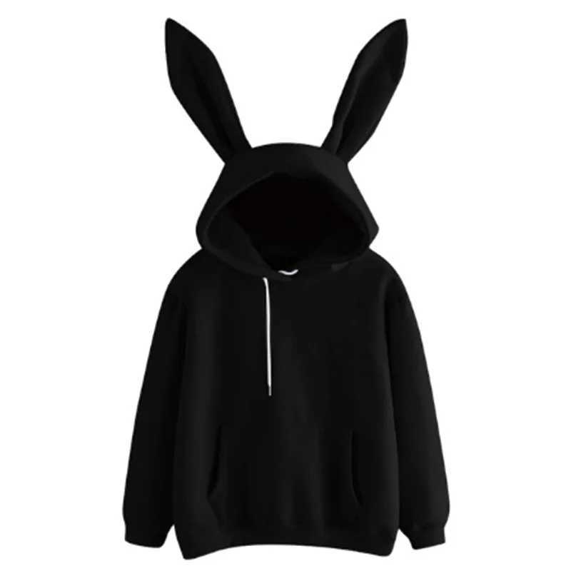 2025 autumn and winter new womens cloing Harajuku Wei hooded rabbit hoodie solid color loose casual womens top womens coat W251014