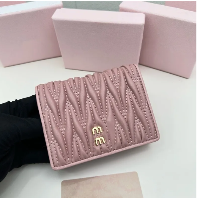 Short Wallets Designer Wallet Pleated Card Holder Luxury Purses Holders Genuine Leather Mini Pouch Women Men TOP