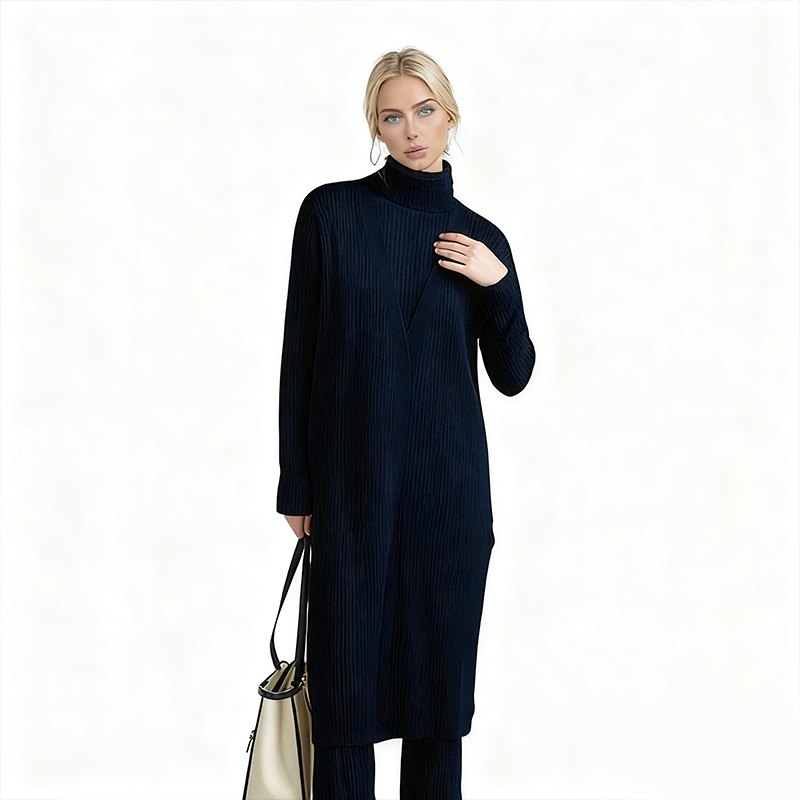 Women's Knits & Tees Women's Navy Blue Oversized Turtleneck Long - Knit Cardigan: Stylish & Cozy AS23-0909A