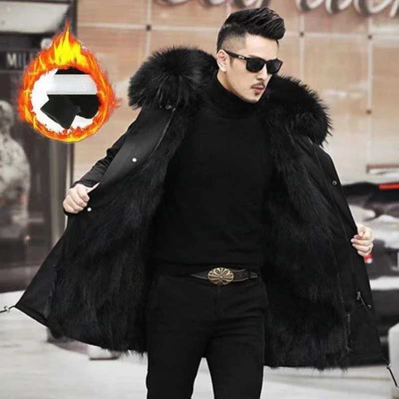 Artificial Mink Fur Jacket Men Parkas Winter Coat 2024 Thicken Warm MidLong Faux Fur Men Overcoat Fashion Plush Outerwear E427 W251014